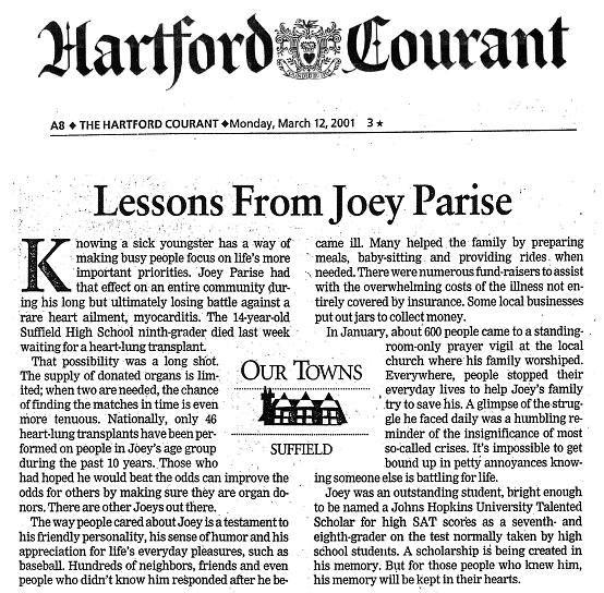 Editorial About Joey in Hartford Courant